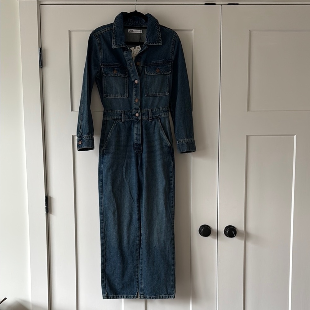 Zara NWT Denim long sleeve Jumpsuit size s
